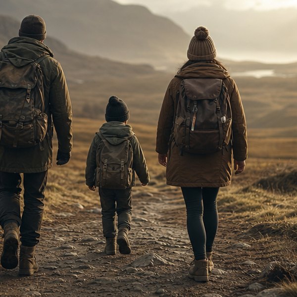 Family following ancestral path toward unknown destination — detail