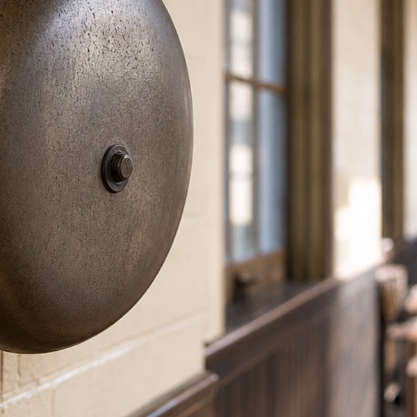 School bell resembling industrial factory whistle — detail