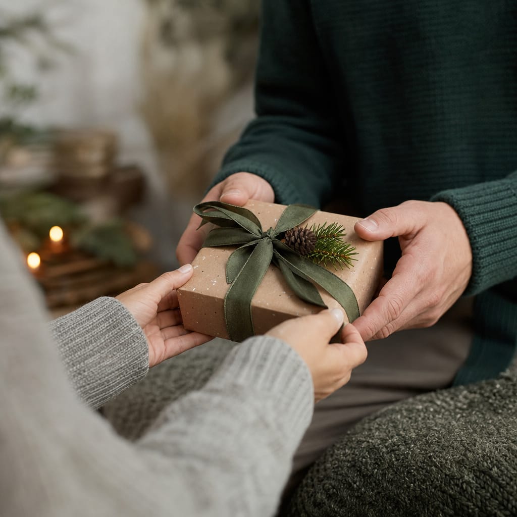Person giving gift to another person