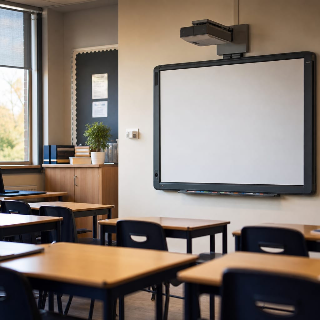 Classroom desk with tax documents and calculator